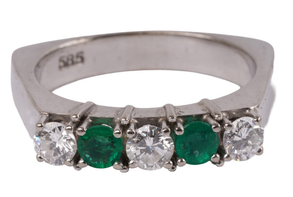 toller Vintage 1,07ct. Smaragd Brillant Ring 585 Weißgold Gr. 59 Steigbügel