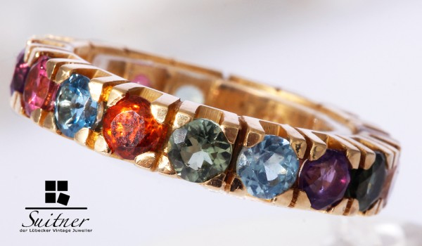 XL Edelstein Memory Ring 750 Gold Turmalin Regenbogen Amethyst Citrin Blautopas