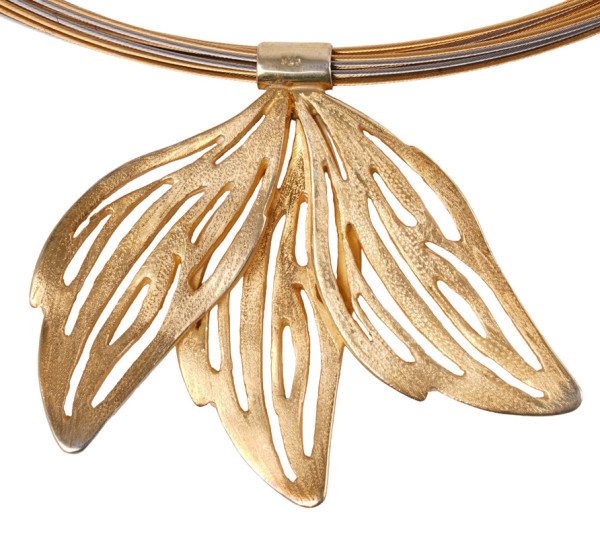 Lübeck Unikat floral Blätter Collier 925 Silber Gold Edelstahl 45cm Handarbeit