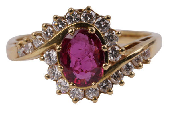 großer Rubin Ring aus 585 Gold Brillanten Taubenblut Gr. 59 Cocktailring