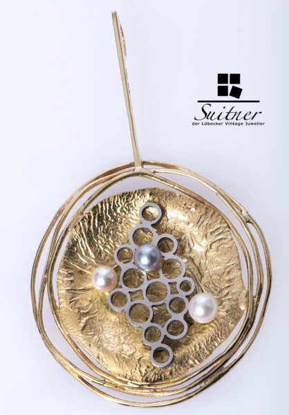 großer Design Anhänger Perle aus Gold Weißgold gefertigt Modernist