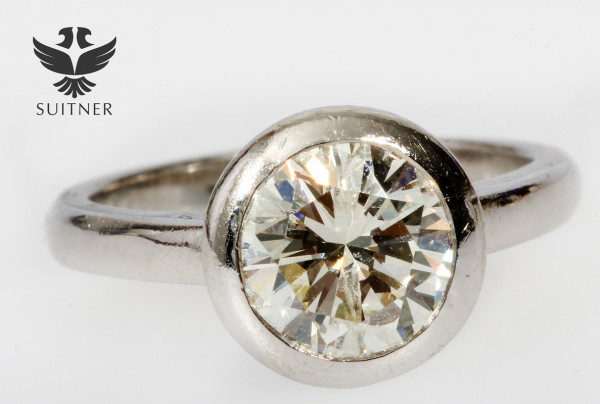 moderner Solitär Brillant 2.26ct. Platin Fassung - Diamant Verlobungsring Art Deco