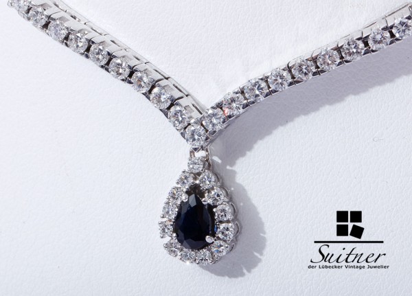 wertvolles 2,25ct. Brillant Saphir Collier 750 Weißgold mattiert E VSI Wert 6800,-