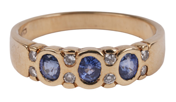 moderner Saphir Bandring mit Brillanten aus 585 Gold Gr. 56 Kornblumen Blau