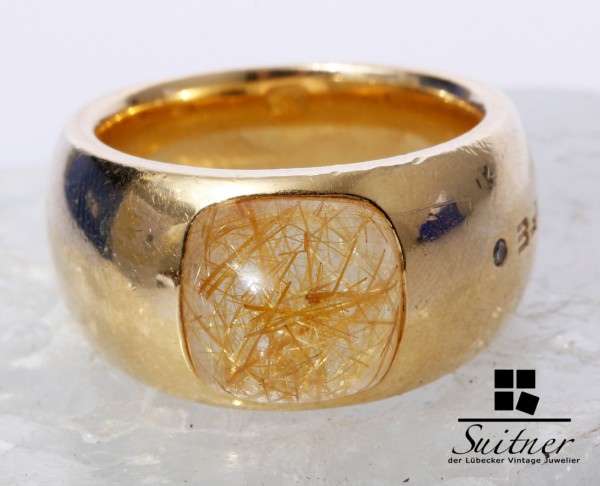 Wempe Ring 750 Gold Rutil Quarz Cabochon Brillant Gr. 51 selten Gelb