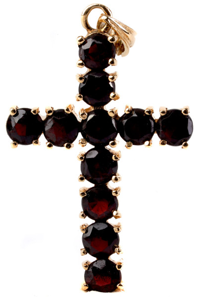 großes Vintage Granat Kreuz Anhänger aus 585 Gold - Gelbgold