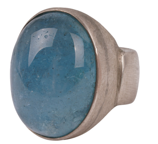 Unikat 55ct Aquamarin Cabochon Ring Handarbeit 925 Silber Gr. 62