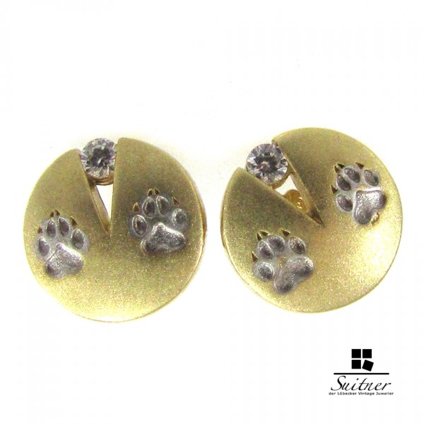 Ohrstecker Zirkonia Pfote Katze Hund 333 Gold