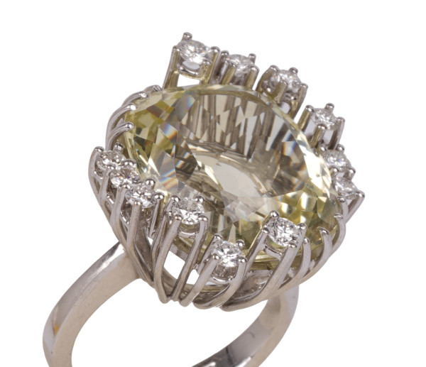 wertvoller 20,0ct. Cocktail Lemon Citrin Ring 585 Weißgold mit Brillanten Gr. 52
