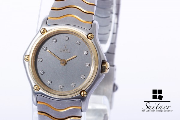 Ebel Damenuhr mit Brillanten und Rhodium Zifferblatt mit Papieren Stahl Gold