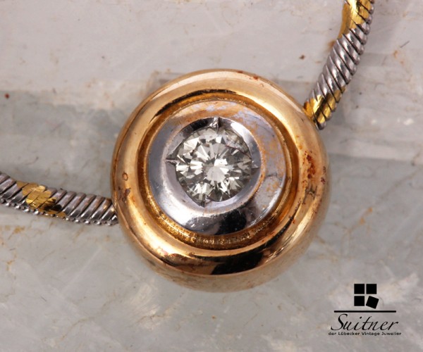 585 Bicolor Kette Brillant Gleiter Solitär ca. 0,08 ct