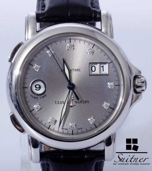 Ulysse Nardin Dual Time mit Brillanten Papiere GMT Großdatum - sehr selten
