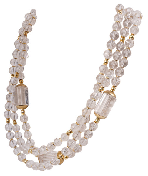 Lübeck Unikat Bergkristall Perlen Collier 925 Silber Gold 53cm Handarbeit