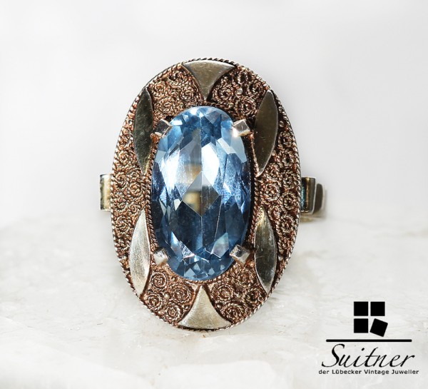 Antiker Art Deco Silber Ring Theodor Fahrner TF mit Blautopas Silber