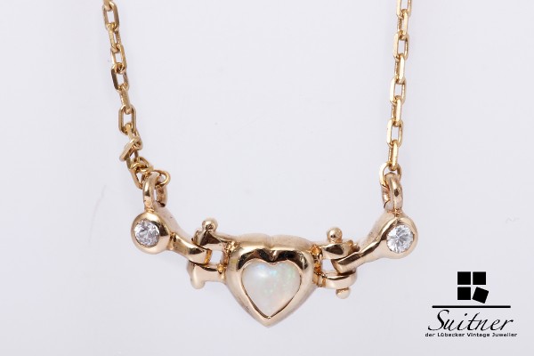feine Herz Opal Kette Zirkonia 333 Gold Gelbgold