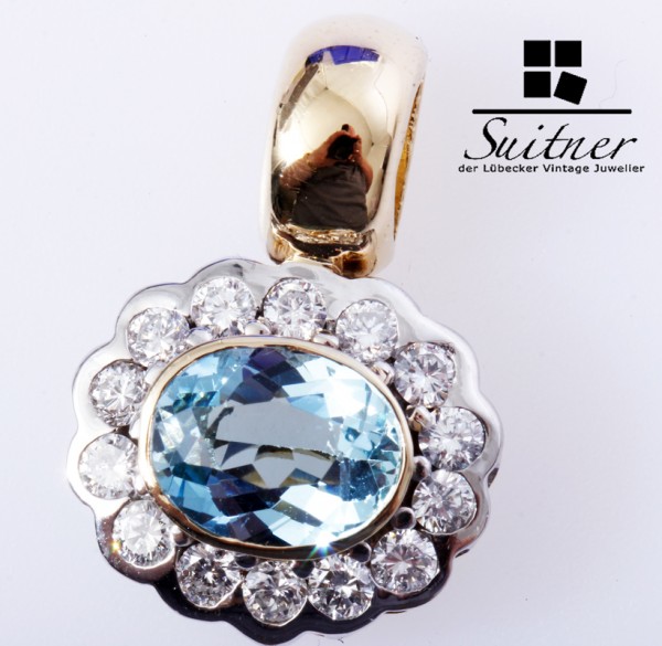 Luxus 3,08ct. Aquamarin Anhänger mit Brillanten aus 750 Gold und mit Gutachten