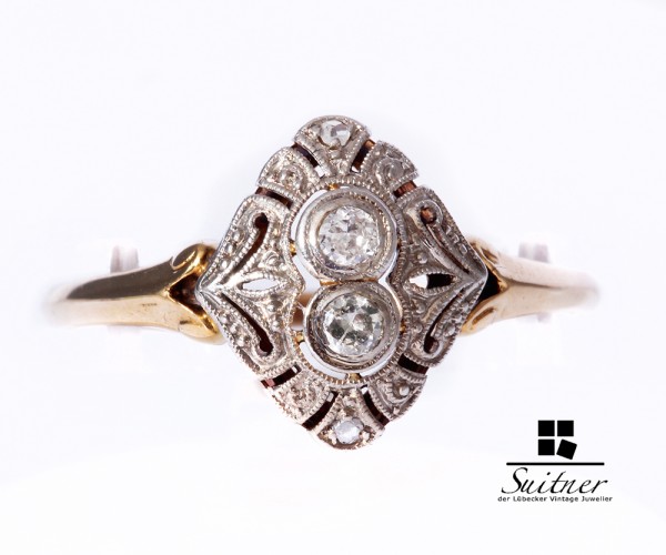Art Deco Ring aus Gold Diamanten 585 Gr. 57