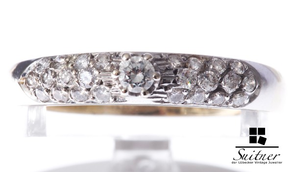 Ring Weißgold Gelbgold 750 Brillanten zus. ca. 0,30ct. Gr. 59 Verlobung