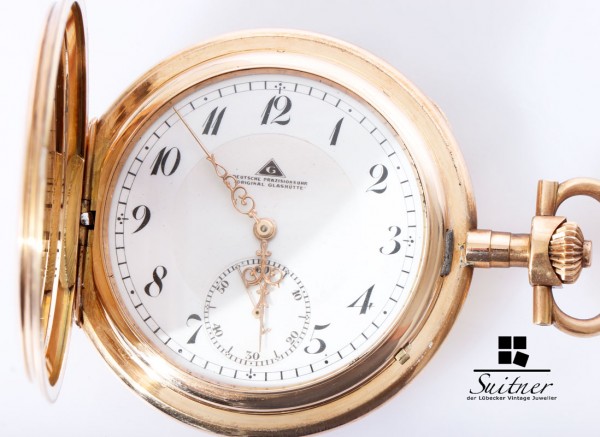 Deutsche Präzisionsuhr Original Glashütte Taschenuhr 585 Gold 1a Werk selten