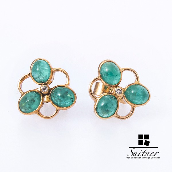 Smaragd - Cabochons Ohrstecker 750er Gold