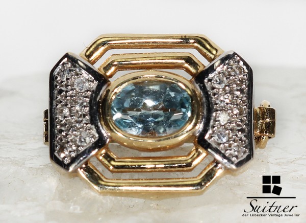 Perlen Clip aus 585 Gold mit Blautopas und 14 Diamanten