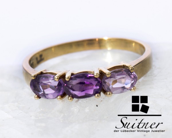 wunderschöner Amethyst Ring 585 Gold Gr. 58,5 Bandring Lila