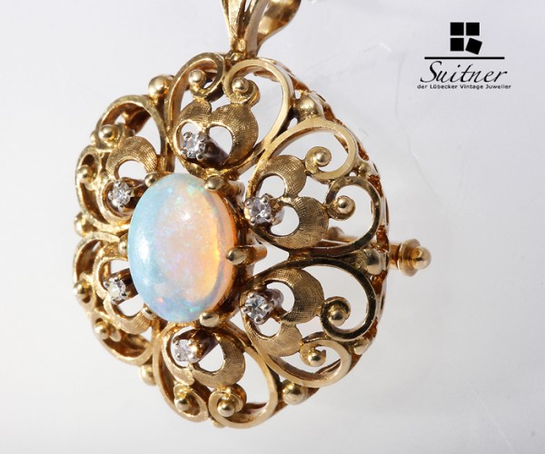 feiner Anhänger 750 Gold mit Crystal Opal und Brillanten