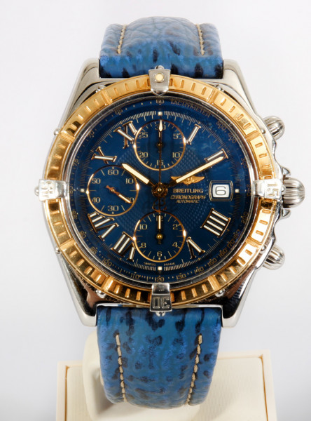 Breitling Crosswind D13055 Blue - 43mm Uhr Stahl / Gold Haifisch Armband Blau