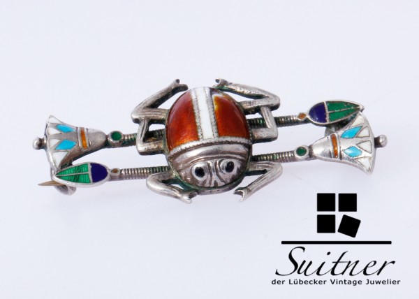 seltene Fischland Brosche 835 Silber Emaille Käfer Brooch