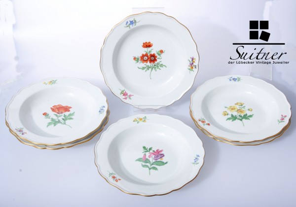 6 Vorspeiseteller mit Blumenmalerei - Meissen - 1.Wahl