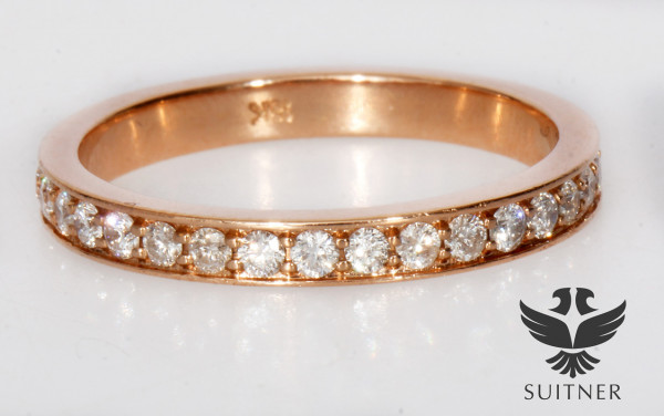 moderner 0,70ct. Memoryring mit 33 Brillanten, 750 Rotgold und Expertise RG 55