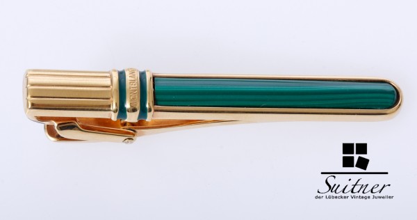 Montblanc Nikolai Malachit Krawattenklammer 925 Silber Gold - Selten