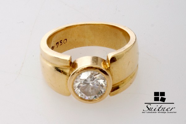massiver Solitär 1,63ct Brillant VSI Wesselton Ring aus 750 Gold Gr 56 Bandring