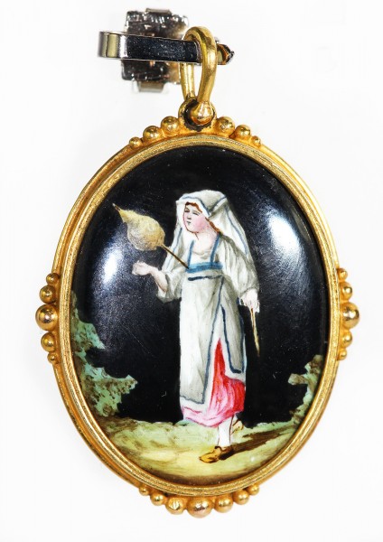 antikes Medaillon feine Lupenmalerei Emaille um 1860 585 Gold