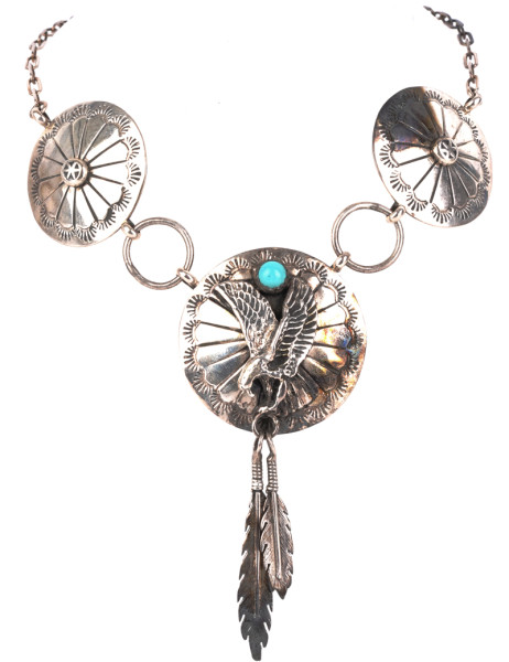 Unikat Collier der Navajo Silber Kette mit Türkis Adler Eagle Sterling