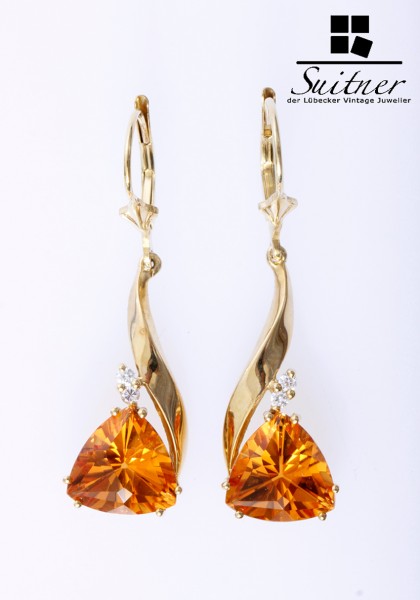 traumhafte Citrin Brillant Ohrhänger 585 Gold Honig Honey Farbe Triangel