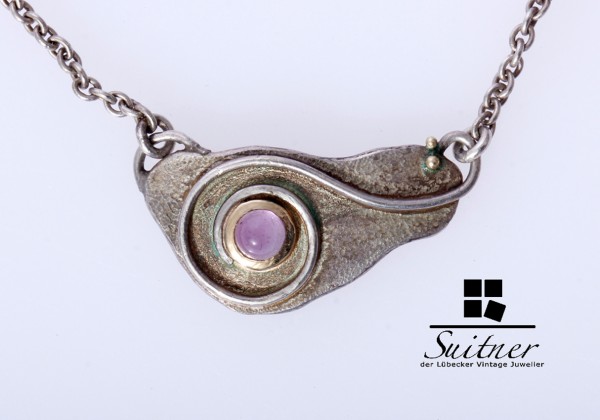 Schönes Designer-Collier aus 925er Silber mit Farbstein-Cabochon