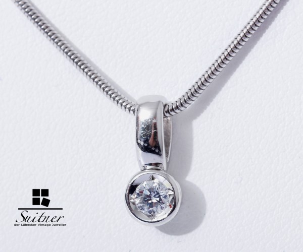 modernes Schlangen Solitär Collier Brillant ca. 0,14 ct 585 Weißgold