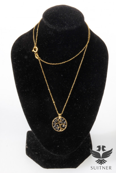 Kette mit Anhänger "Lebensbaum", 750er Gelbgold, teilweise rhodiniert