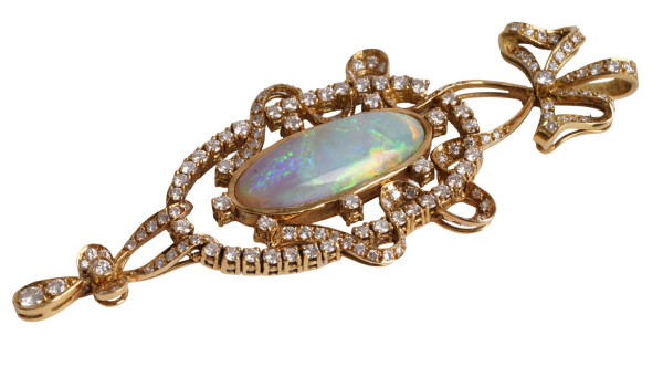 wertvolle 12,40ct. Opal Brillant Anhänger Schleife 750 Gold - Unikat