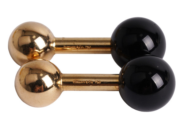 zeitlose Tiffany & CO Manschettenknöpfe Onyx und 750 Gold Kugeldesign