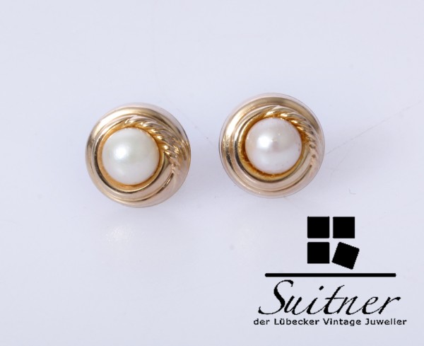 klassische Perlen Ohrstecker aus 333 und 585 Gold rundes Design
