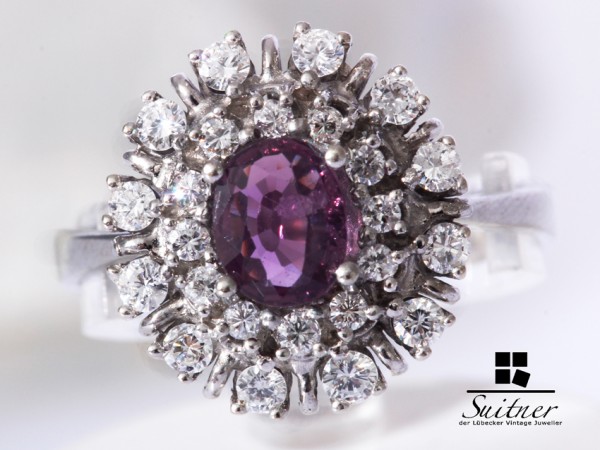 Ring Weißgold Saphir fliederfarben und Brillanten 585 Gold