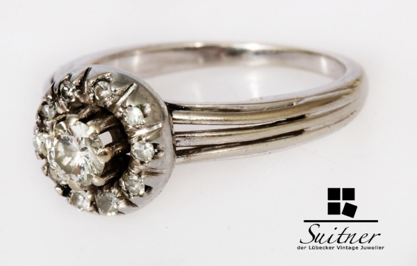 antiker Brillant Ring aus 750 Weißgold Gr. 50 Art Deco Stil Wiener Rose