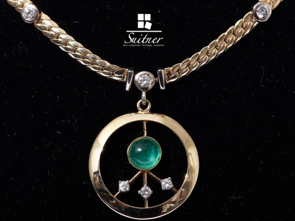 umwerfendes Collier mit Brillanten und Smaragd Handarbeit 585 Gold Luxus pur