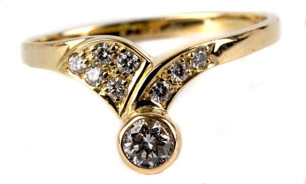 moderner 0,40ct. Brillant Ring 750 Gold - Vorsteckring mit 9 Diamanten