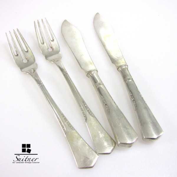 Antikes Jugendstil Fischbesteck massiv Silber Dänemark Denmark Holm