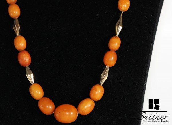 antike feine Butterscotch Bernstein Kette Oliven Prayer Beads und 585 Gold