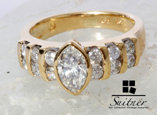 1,01ct Brillant und Navette Diamant Ring 750 Gold VS Gr. 49 Verlobung Luxus