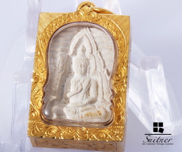 Anhänger thailändischer Buddha 750 Gold selten Buddhismus Glücksbringer antik